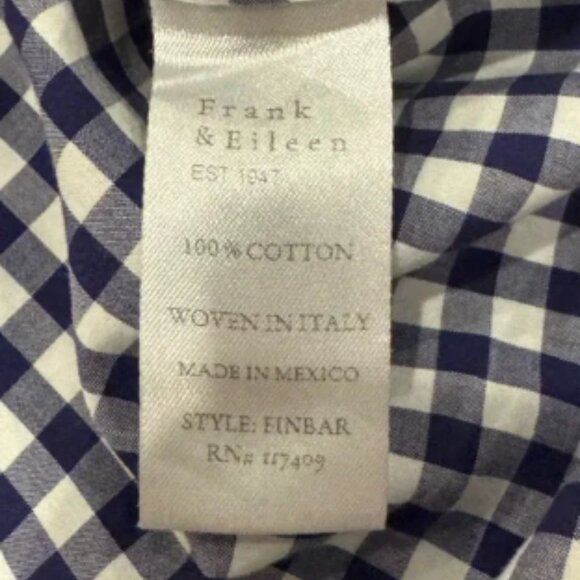 Frank & Eileen Men’s Finbar Blue White Gingham Check Button Down Size Large - Picture 7 of 8